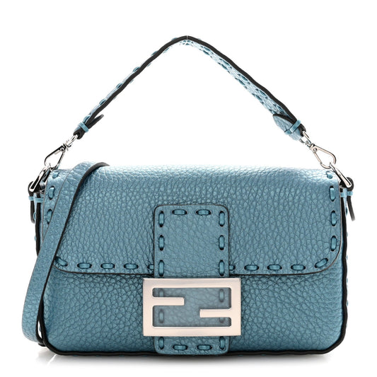 Metallic Cuoio Roma Sellerissima Nappa Sintetica Tape Stitch Mini Baguette Placca Argento