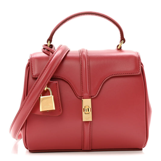 Satinated Calfskin Mini 16 Top Handle Bag Raspberry