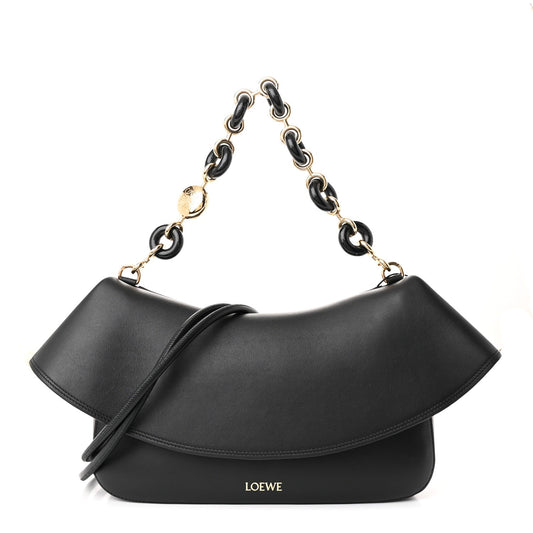 Smooth Calfskin Donut Chain Medium Ola Shoulder Bag Black