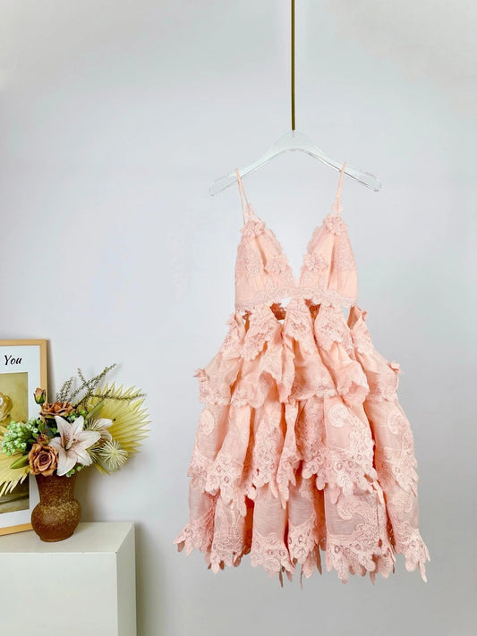 ZIMMERMANN LACE LAYERED MINI DRESS 270382