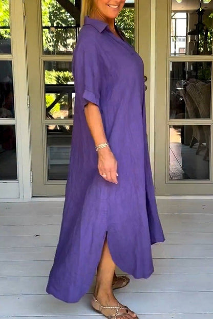 Vestido midi elegante, liso y de media manga