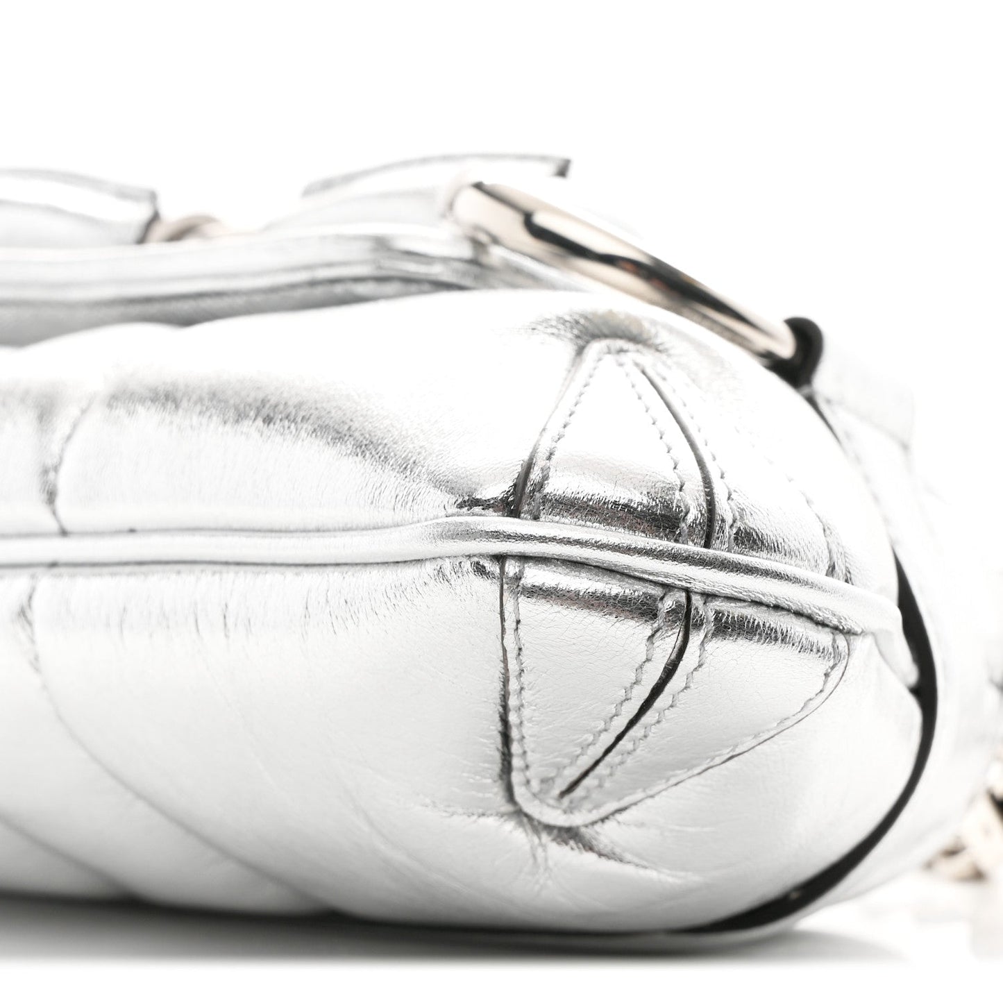 Metallic Nappa Vertical Matelasse Small Maxi Horsebit Chain Shoulder Bag Silver