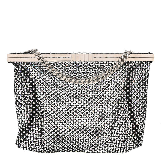 Mesh Crystal Medium Fanny Shoulder Bag Black