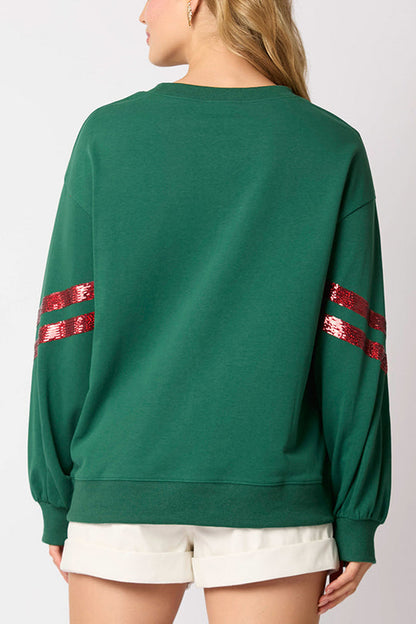 Sudadera informal de cuello redondo con lentejuelas navideñas