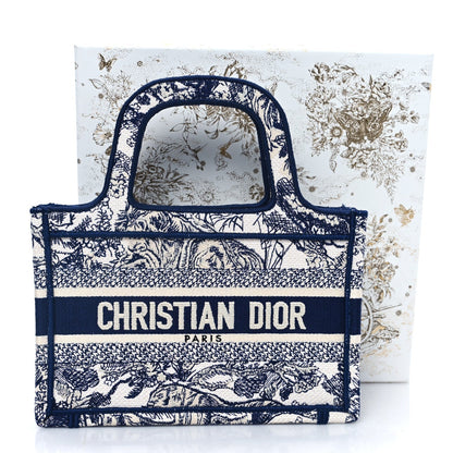 Canvas Embroidered Mini Toile De Jouy Book Tote  Blue