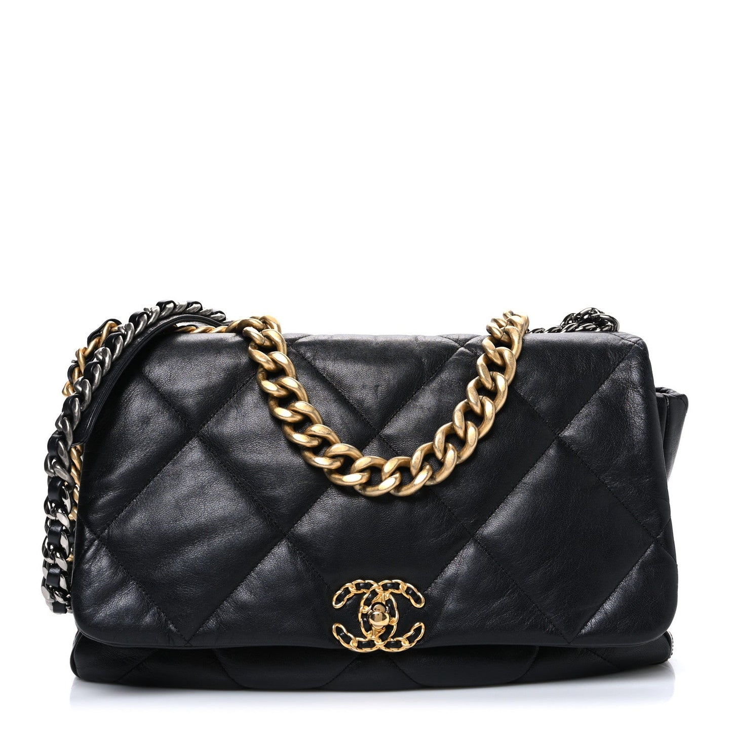Shiny Goatskin Quilted Maxi Chanel 19 Flap Black