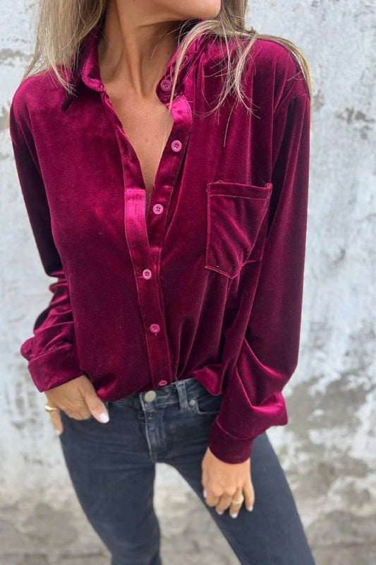 Camisa de solapa de terciopelo dorado para mujer