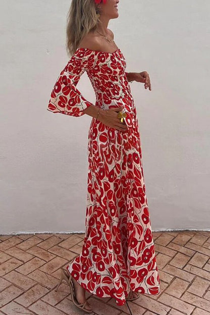 Vestido largo con bolsillos y hombros descubiertos y estampado floral de Close To The Vacation