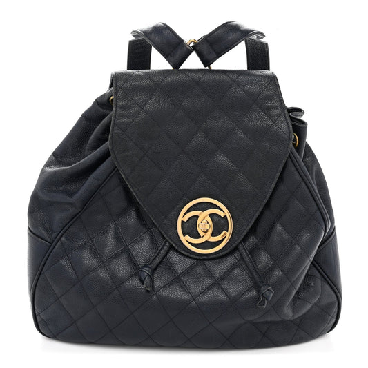Caviar Quilted CC Drawstring Backpack Navy