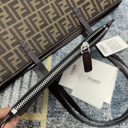 Fendi Tobacco Blue Zucca Print Coated Canvas Medium Roll Tote Bag