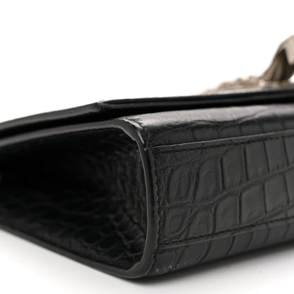 Calfskin Crocodile Embossed Medium Classic Monogram Kate Tassel Satchel Black
