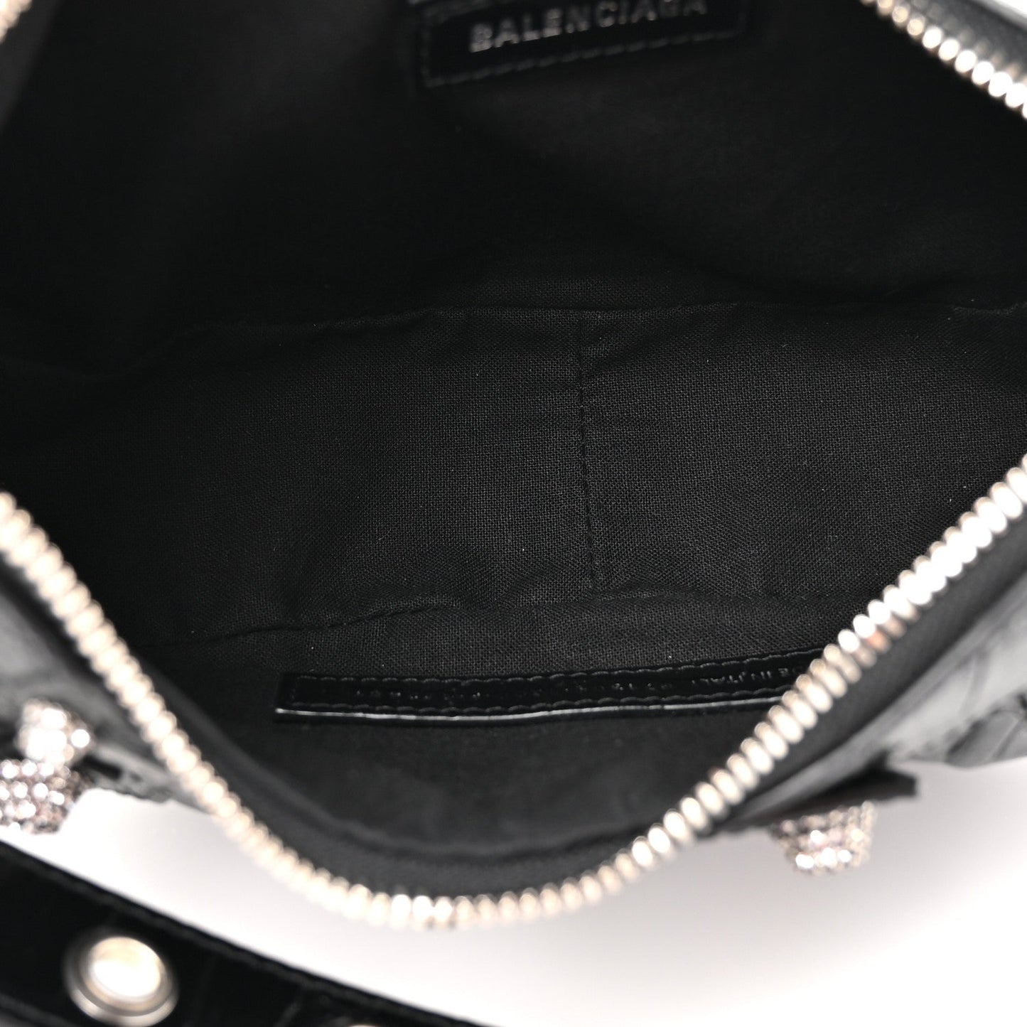 Extra Supple Calfskin Crystal Crocodile Embossed Le Cagole Shoulder Bag XS Black