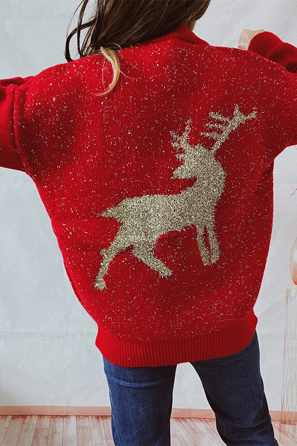 Suéter de punto de cuello redondo y manga larga con estampado navideño