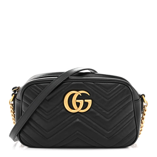 Calfskin Matelasse Small GG Marmont Chain Shoulder Bag Black