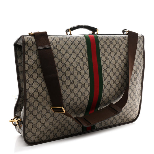 GG Supreme Monogram Textured Dollar Calfskin Web Ophidia Savoy Garment Bag Beige Ebony New Acero