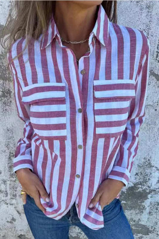 Camisa informal con bolsillo y estampado de rayas