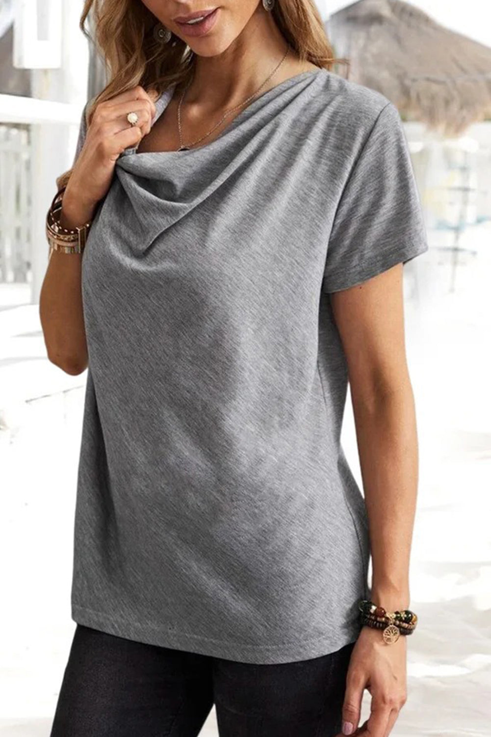 Camiseta informal de manga corta con estampado liso gris