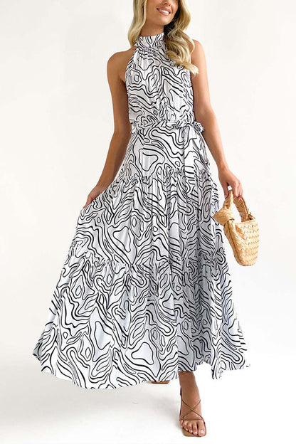 Vestido elegante, holgado, con estampado de tendencia de moda y cordones 