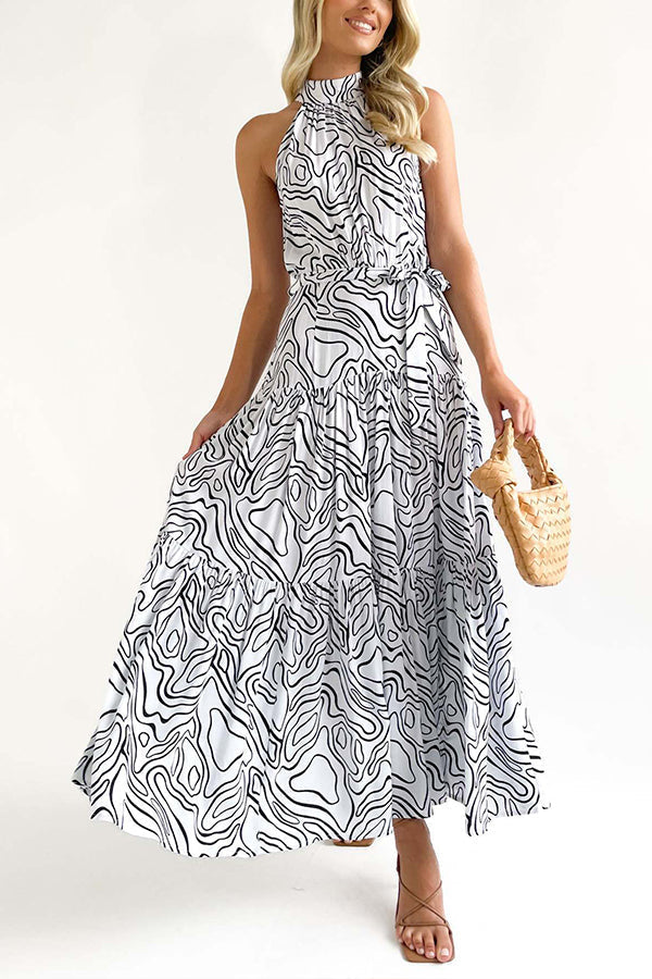 Vestido elegante, holgado, con estampado de tendencia de moda y cordones 