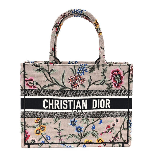 Canvas Embroidered Petites Fleurs Medium Book Tote Rose Multicolor