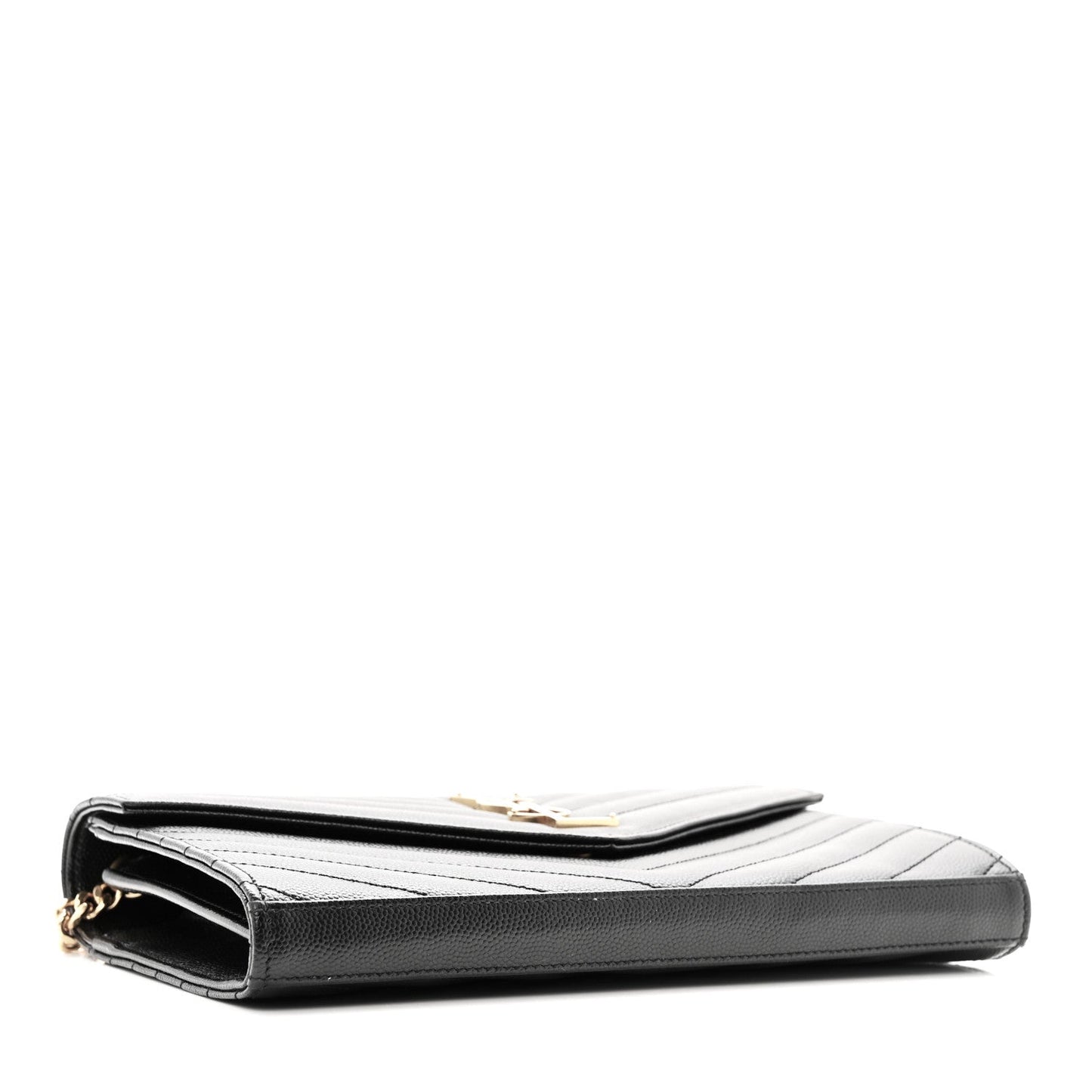 Grain De Poudre Matelasse Chevron Monogram Chain Wallet Black