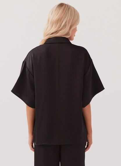Palm Cove Satin Shirt - Black