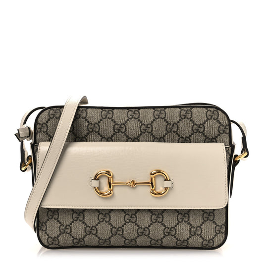GG Supreme Monogram Small Horsebit 1955 Shoulder Bag Beige Mystic White