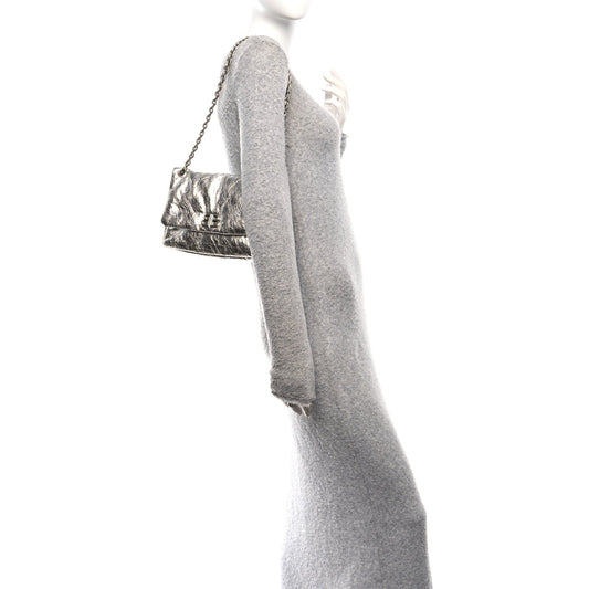 Metallized Arena Calfskin MIni Monaco Chain Shoulder Bag Silver