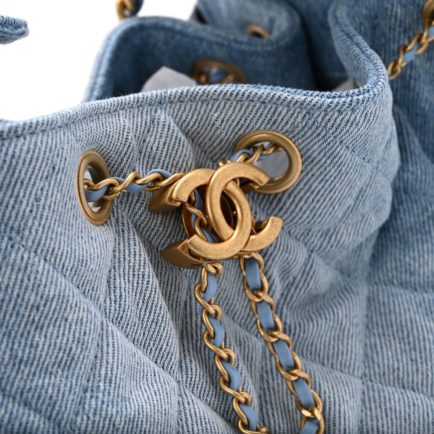 Washed Denim Quilted Small Chanel 25 Handbag Blue