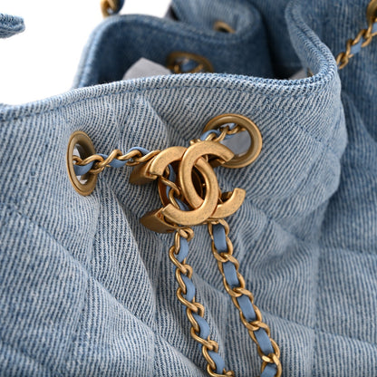 Washed Denim Quilted Small Chanel 25 Handbag Blue