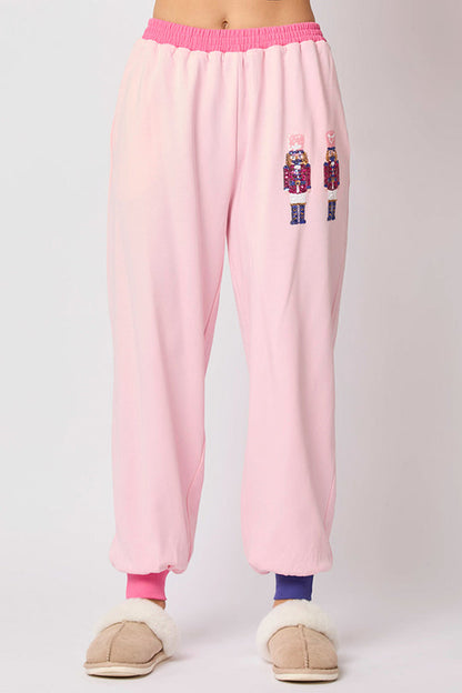 Conjunto de sudadera con lentejuelas y pantalones holgados con cintura elástica y bolsillos de estilo soldado navideño