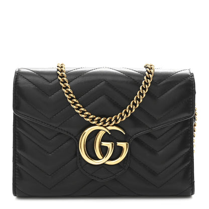 Calfskin Matelasse GG Marmont Chain Wallet Black