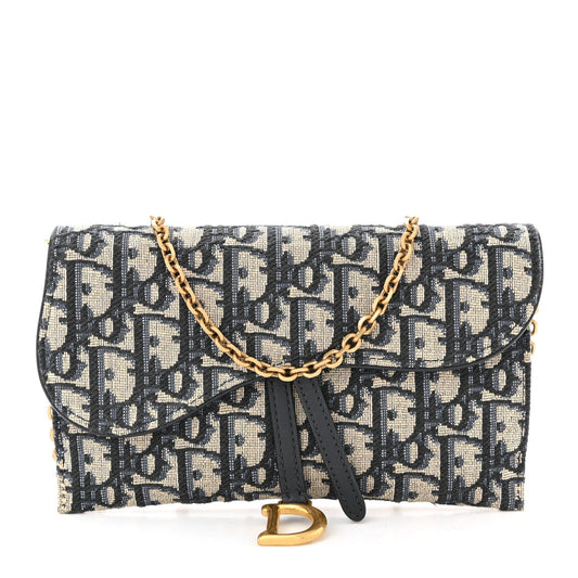 Oblique Saddle Chain Long Wallet Blue