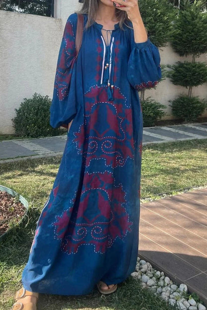Vestido de manga larga con estampado étnico