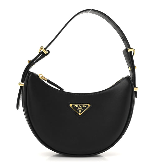 Soft Calfskin Arque Shoulder Bag Black