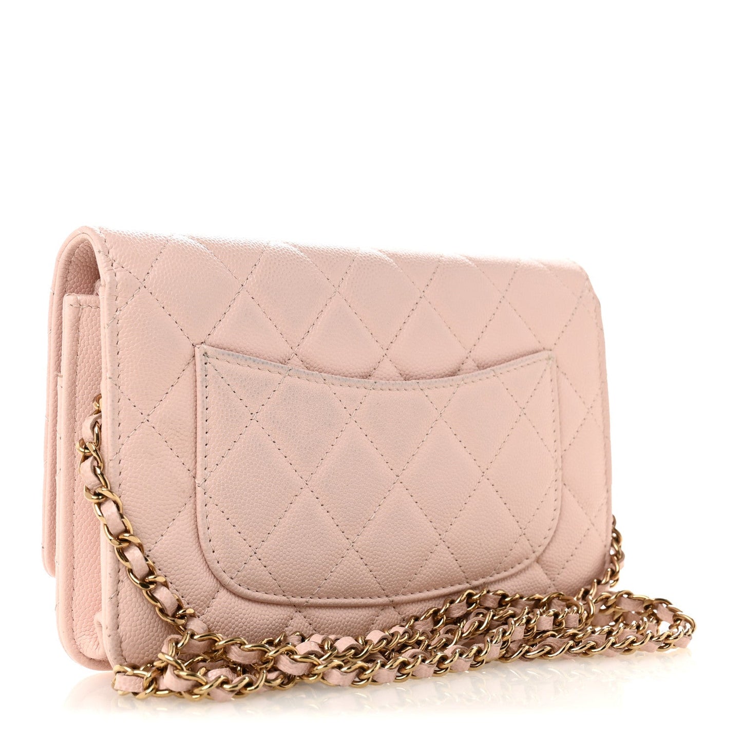 Caviar Quilted Crystal Enamel CC Wallet On Chain WOC Light Pink