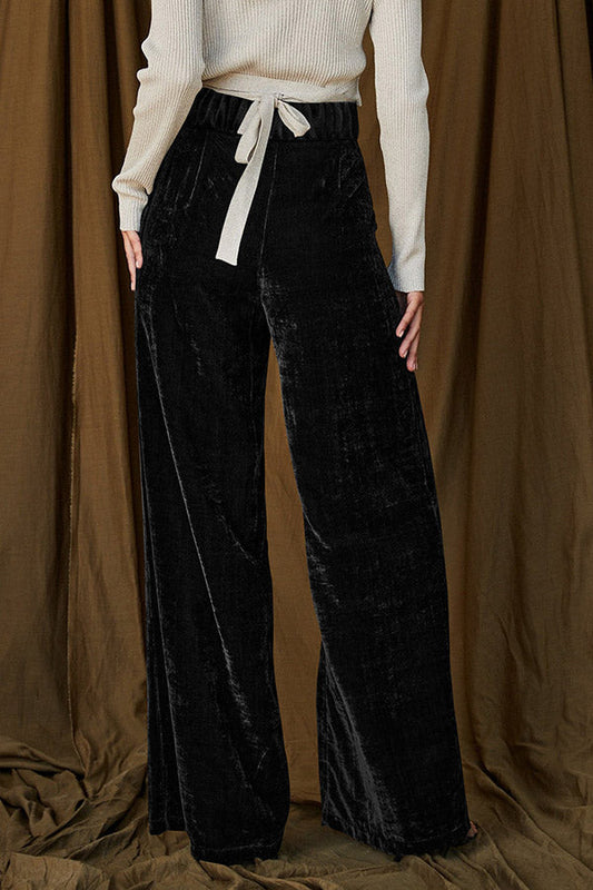 Pantalones anchos drapeados de terciopelo dorado, pantalones casuales holgados