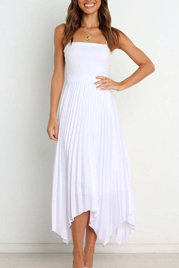 Vestido casual de cintura alta, elástico, plisado y de color liso, combinable con todo. 