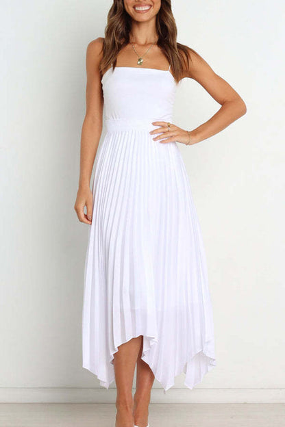 Vestido casual de cintura alta, elástico, plisado y de color liso, combinable con todo. 