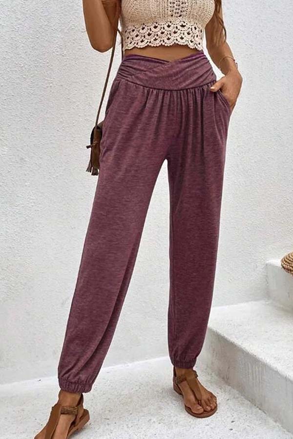 Pantalones casuales de cintura alta con bolsillos sueltos y temperamento
