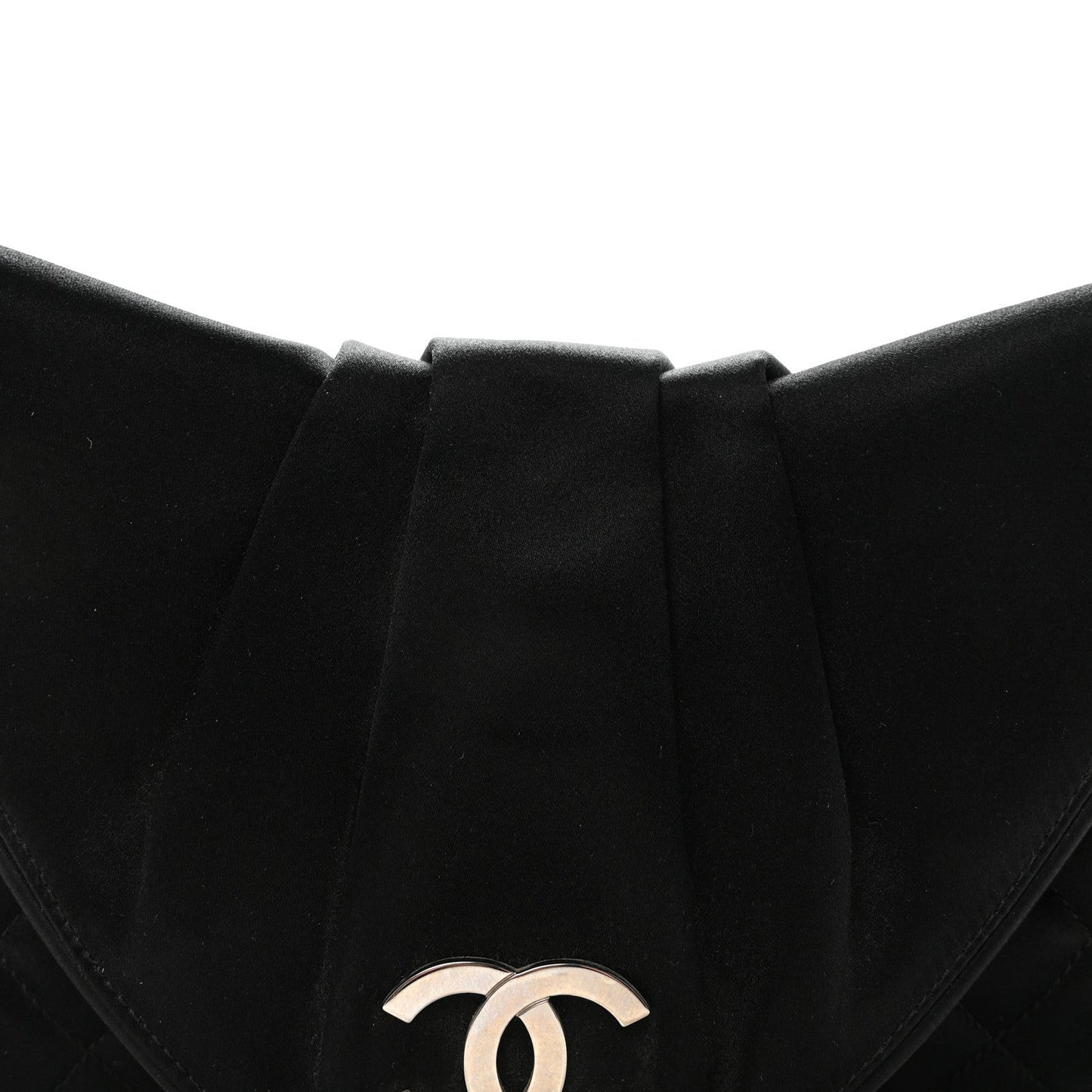 Satin Quilted Half Moon Clutch  Black