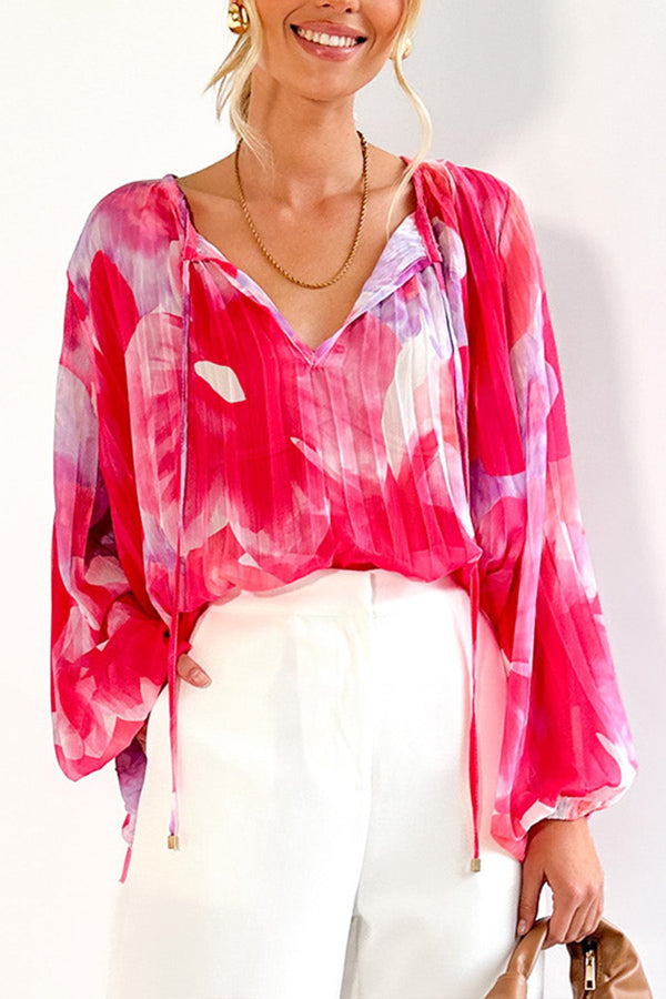 Nueva camisa de manga larga estampada con cuello en V y temperamento de otoño e invierno.