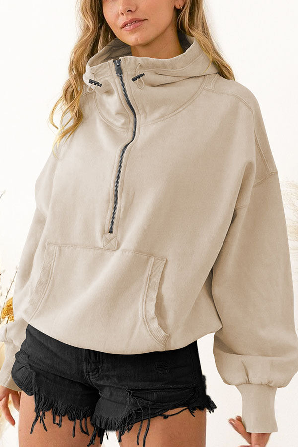 Sudadera con capucha de manga larga con cremallera y cordón ajustable