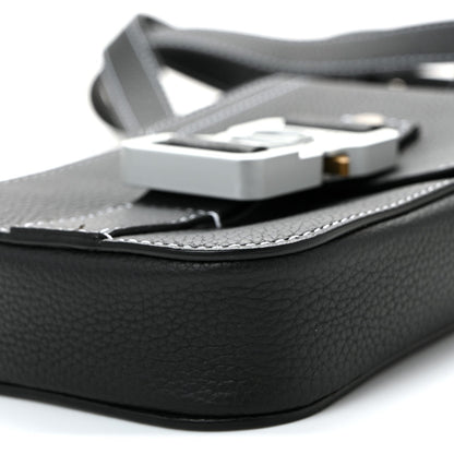 Grained Calfskin Vertical Saddle Pouch With Strap Black