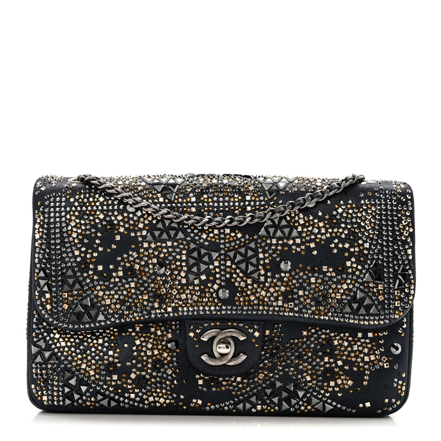Oxidized Goatskin Strass Buonasera Medium Flap Dark Blue