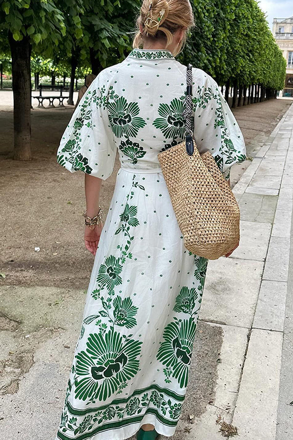 Vestido camisero largo de manga larga con botones y estampado único