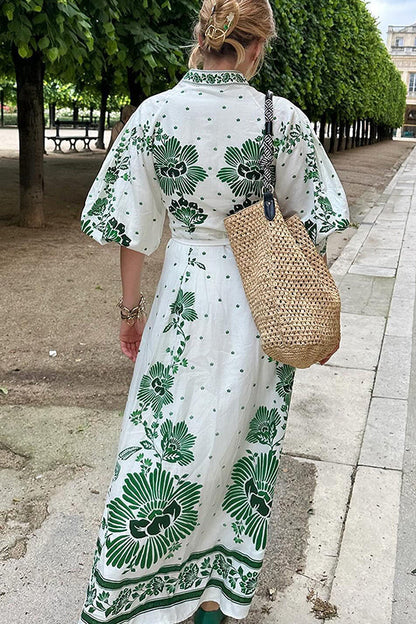 Vestido camisero largo de manga larga con botones y estampado único