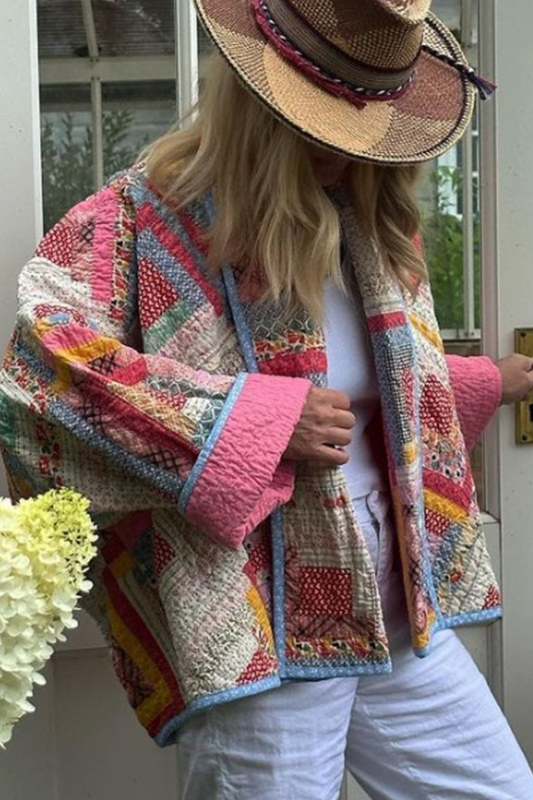 Chaqueta holgada de algodón a cuadros con acolchado y bloques de color 