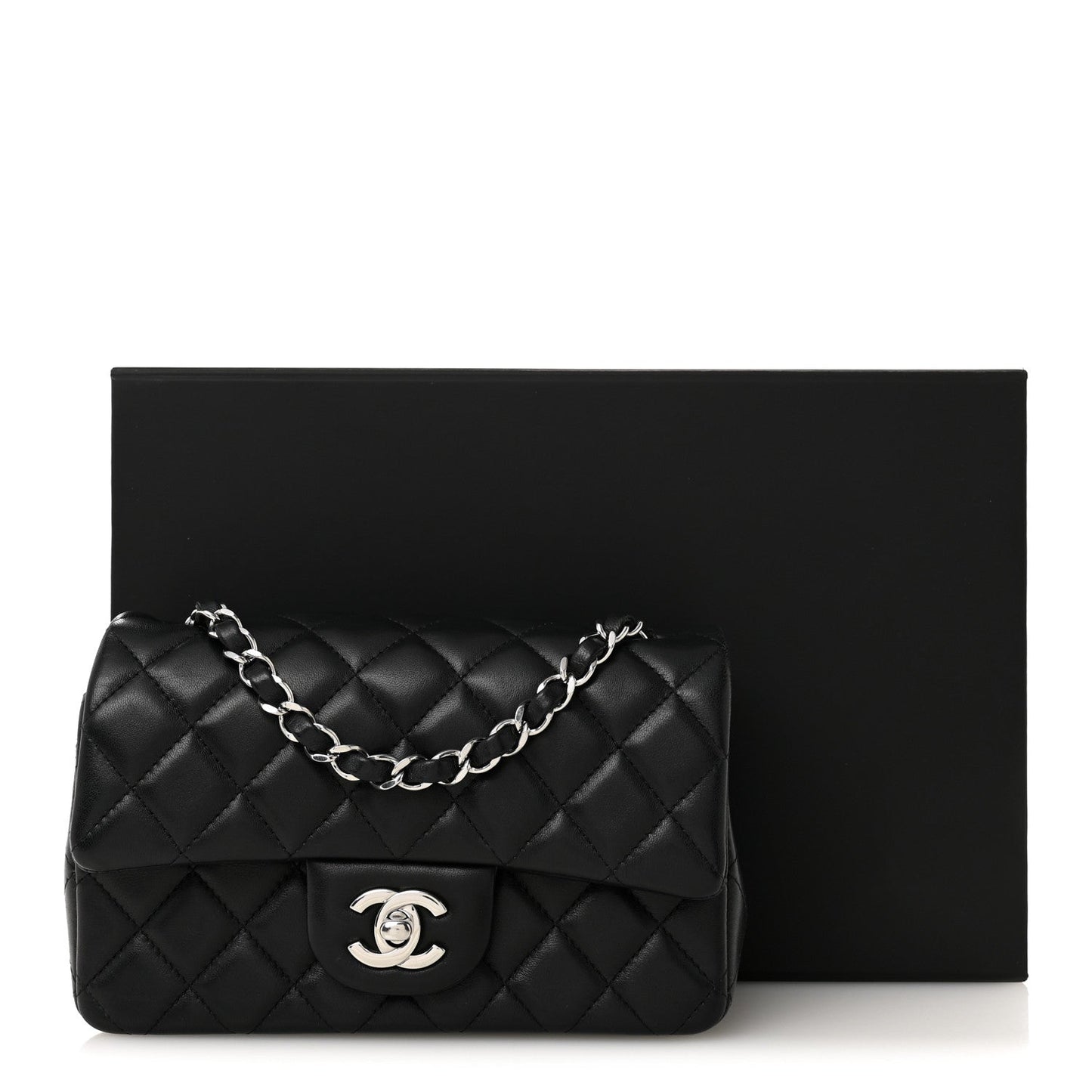 Lambskin Quilted Mini Rectangular Flap Black