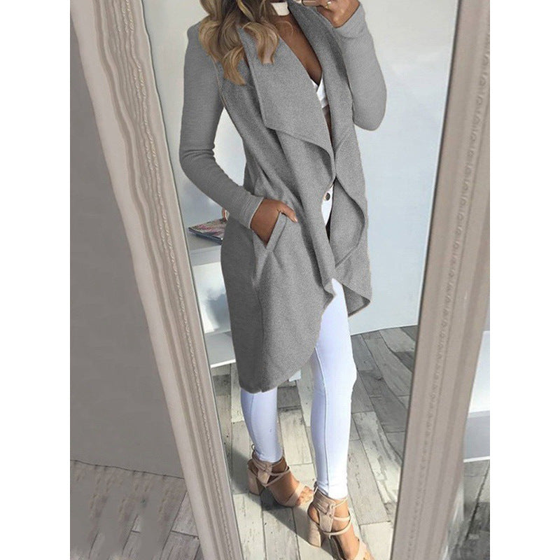Chaqueta cortavientos larga y ajustada con solapa de color liso a la moda